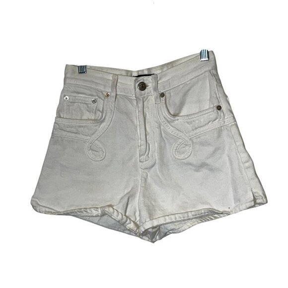 Mie Embroidered White High-Waisted Denim Shorts Size 34 Womens - Picture 2 of 8